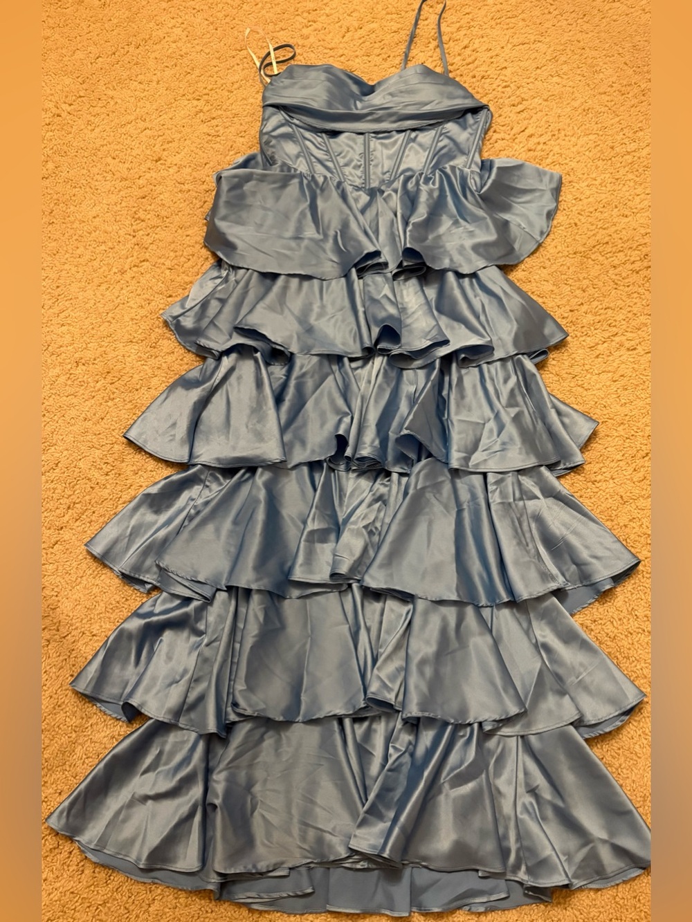 Lulu's Steel Blue Tiered Satin Ruffle Dress
